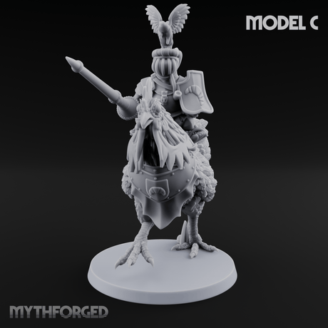 Regally Mounted Halfling Chicken Riders C Miniature for Dungeons and Dragons, Pathfinder or other TTRPGs