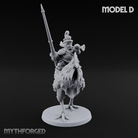 Regally Mounted Halfling Chicken Riders D Miniature for Dungeons and Dragons, Pathfinder or other TTRPGs