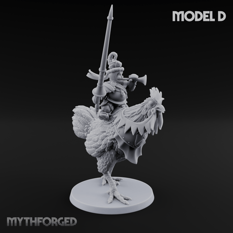 Regally Mounted Halfling Chicken Riders Miniature for Dungeons and Dragons, Pathfinder or other TTRPGs