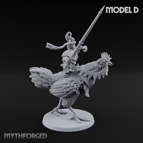 Regally Mounted Halfling Chicken Riders D Miniature for Dungeons and Dragons, Pathfinder or other TTRPGs