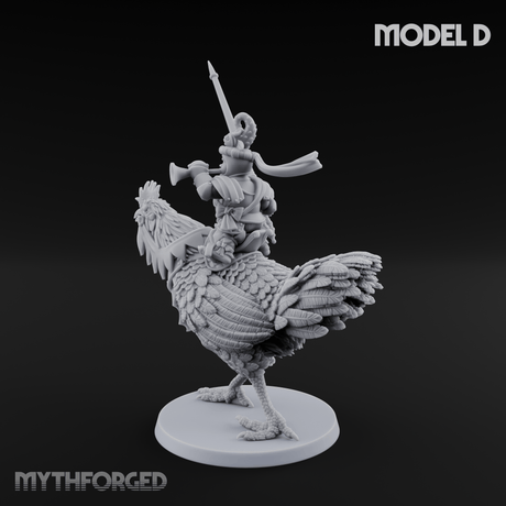 Regally Mounted Halfling Chicken Riders D Miniature for Dungeons and Dragons, Pathfinder or other TTRPGs