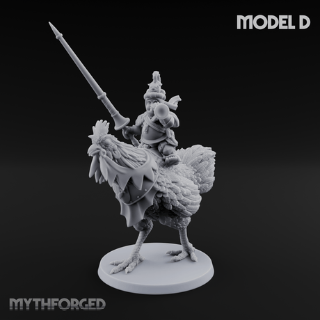 Regally Mounted Halfling Chicken Riders D Miniature for Dungeons and Dragons, Pathfinder or other TTRPGs