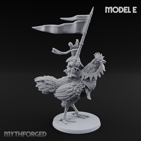 Regally Mounted Halfling Chicken Riders E Miniature for Dungeons and Dragons, Pathfinder or other TTRPGs