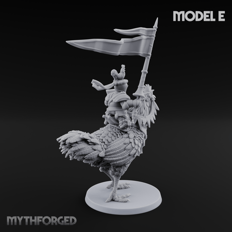 Regally Mounted Halfling Chicken Riders E Miniature for Dungeons and Dragons, Pathfinder or other TTRPGs