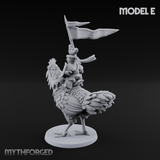 Regally Mounted Halfling Chicken Riders E Miniature for Dungeons and Dragons, Pathfinder or other TTRPGs