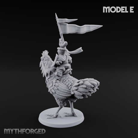 Regally Mounted Halfling Chicken Riders E Miniature for Dungeons and Dragons, Pathfinder or other TTRPGs
