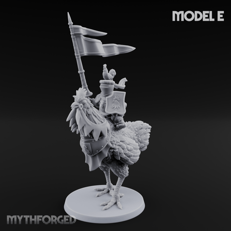 Regally Mounted Halfling Chicken Riders E Miniature for Dungeons and Dragons, Pathfinder or other TTRPGs