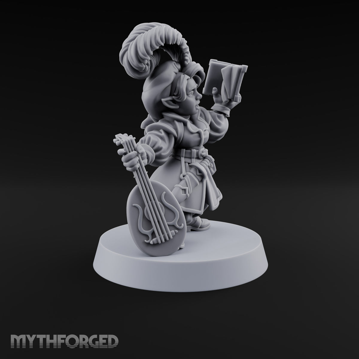 Reading Her Own Reviews Halfling Female Bard with Lute and Book — Instrument and Book