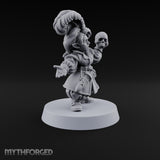 Reading Her Own Reviews Halfling Female Bard with Lute and Book — Skull and Open Hand