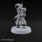 Reading Her Own Reviews Halfling Female Bard with Lute and Book — Skull and Open Hand
