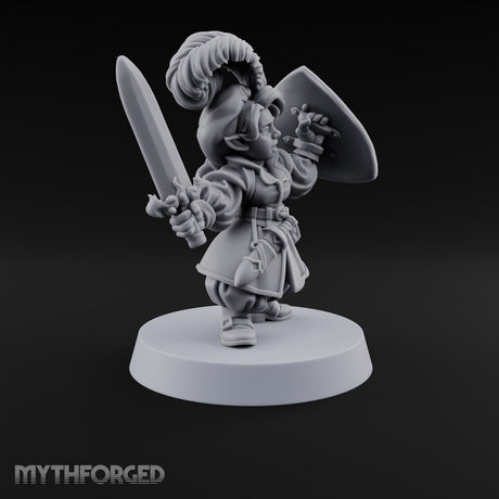 Reading Her Own Reviews Halfling Female Bard with Lute and Book — Sword and Shield