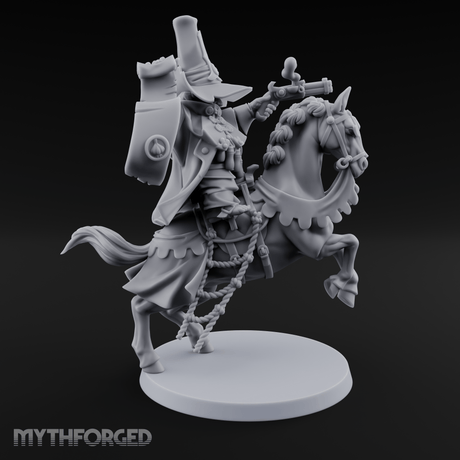 Pistol Waving Mounted Halfling Inquisitor Miniature for Dungeons and Dragons, Pathfinder or other TTRPGs