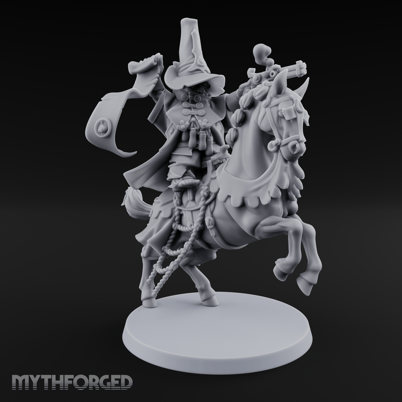 Pistol Waving Mounted Halfling Inquisitor Miniature for Dungeons and Dragons, Pathfinder or other TTRPGs