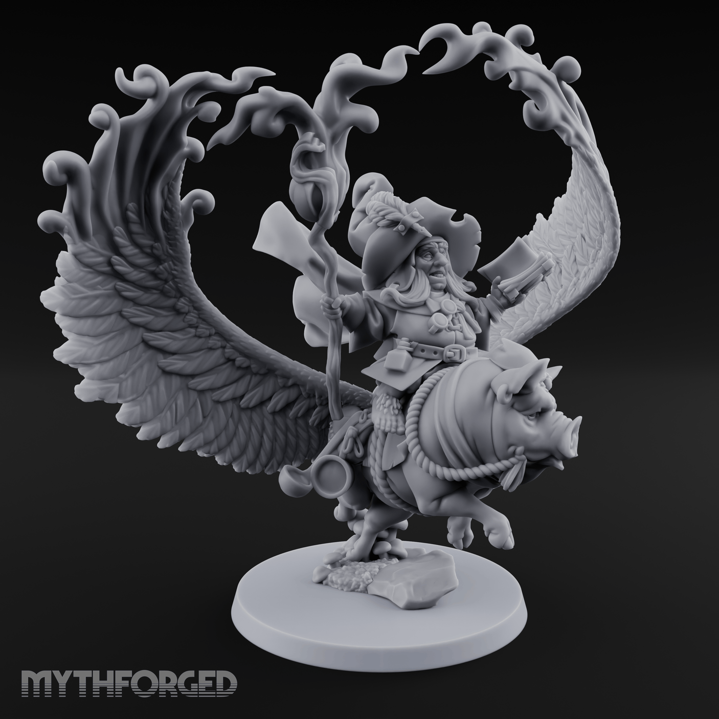 Rainbow Pig Riding Halfling Mage Miniature for Dungeons and Dragons, Pathfinder or other TTRPGs