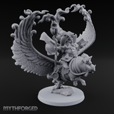 Rainbow Pig Riding Halfling Mage Miniature for Dungeons and Dragons, Pathfinder or other TTRPGs