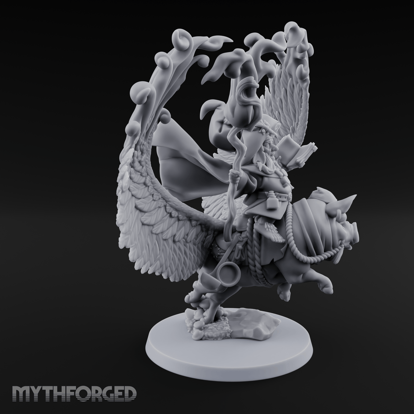 Rainbow Pig Riding Halfling Mage Miniature for Dungeons and Dragons, Pathfinder or other TTRPGs