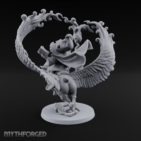Rainbow Pig Riding Halfling Mage Miniature for Dungeons and Dragons, Pathfinder or other TTRPGs