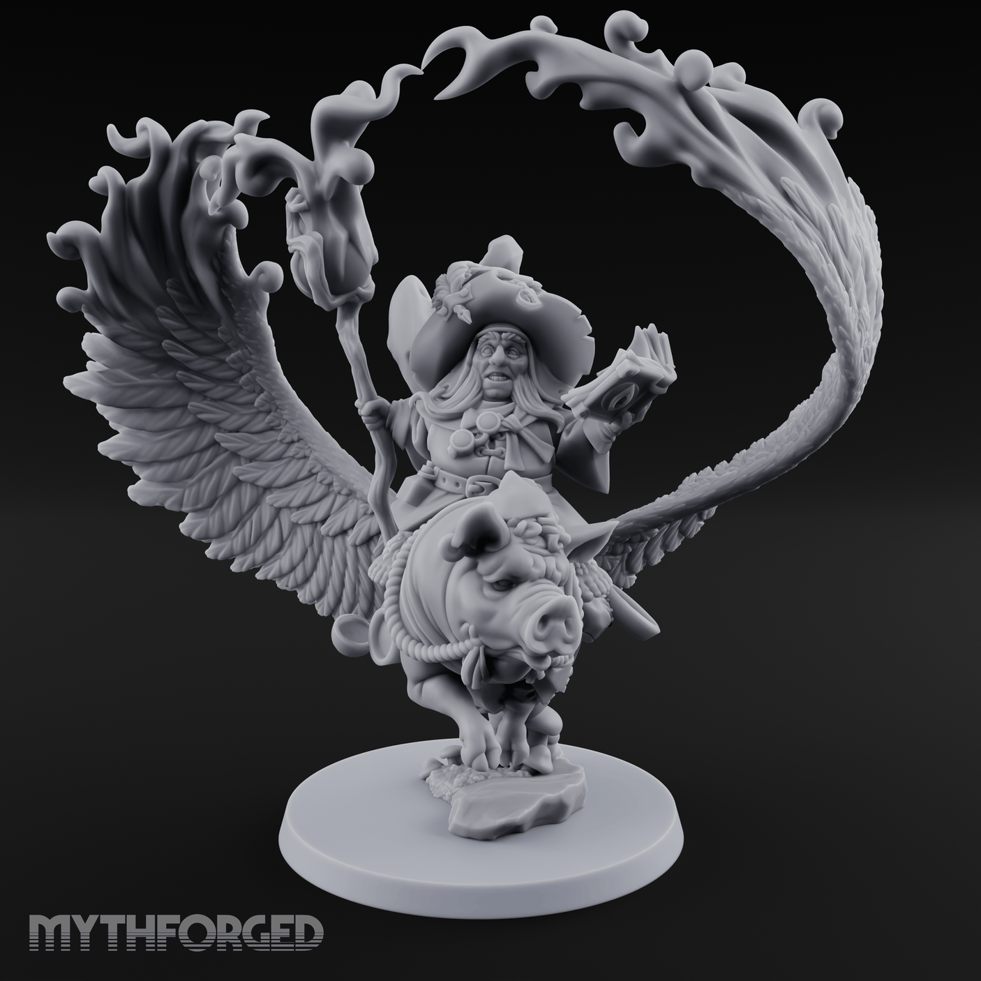 Rainbow Pig Riding Halfling Mage Miniature for Dungeons and Dragons, Pathfinder or other TTRPGs