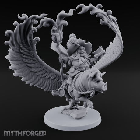 Rainbow Pig Riding Halfling Mage Miniature for Dungeons and Dragons, Pathfinder or other TTRPGs