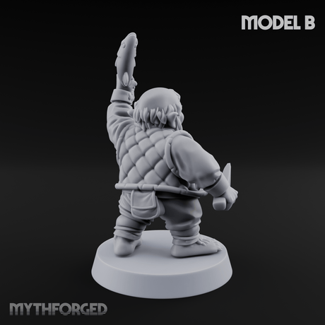 Makeshift Weapons Held High Halfling Militia B Miniature for Dungeons and Dragons, Pathfinder or other TTRPGs