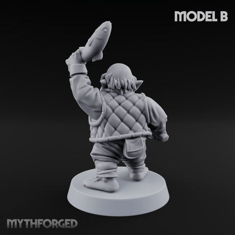 Makeshift Weapons Held High Halfling Militia B Miniature for Dungeons and Dragons, Pathfinder or other TTRPGs