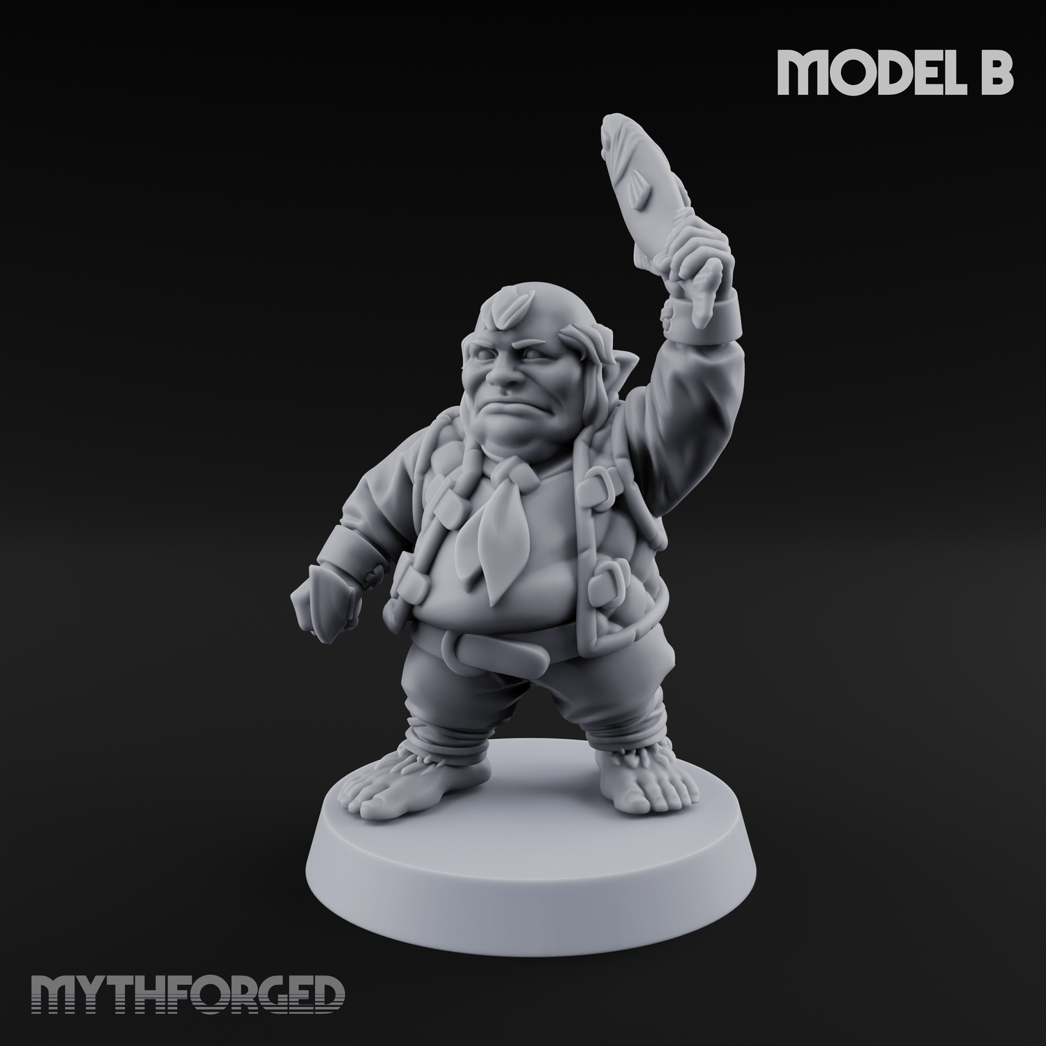 Makeshift Weapons Held High Halfling Militia B Miniature for Dungeons and Dragons, Pathfinder or other TTRPGs
