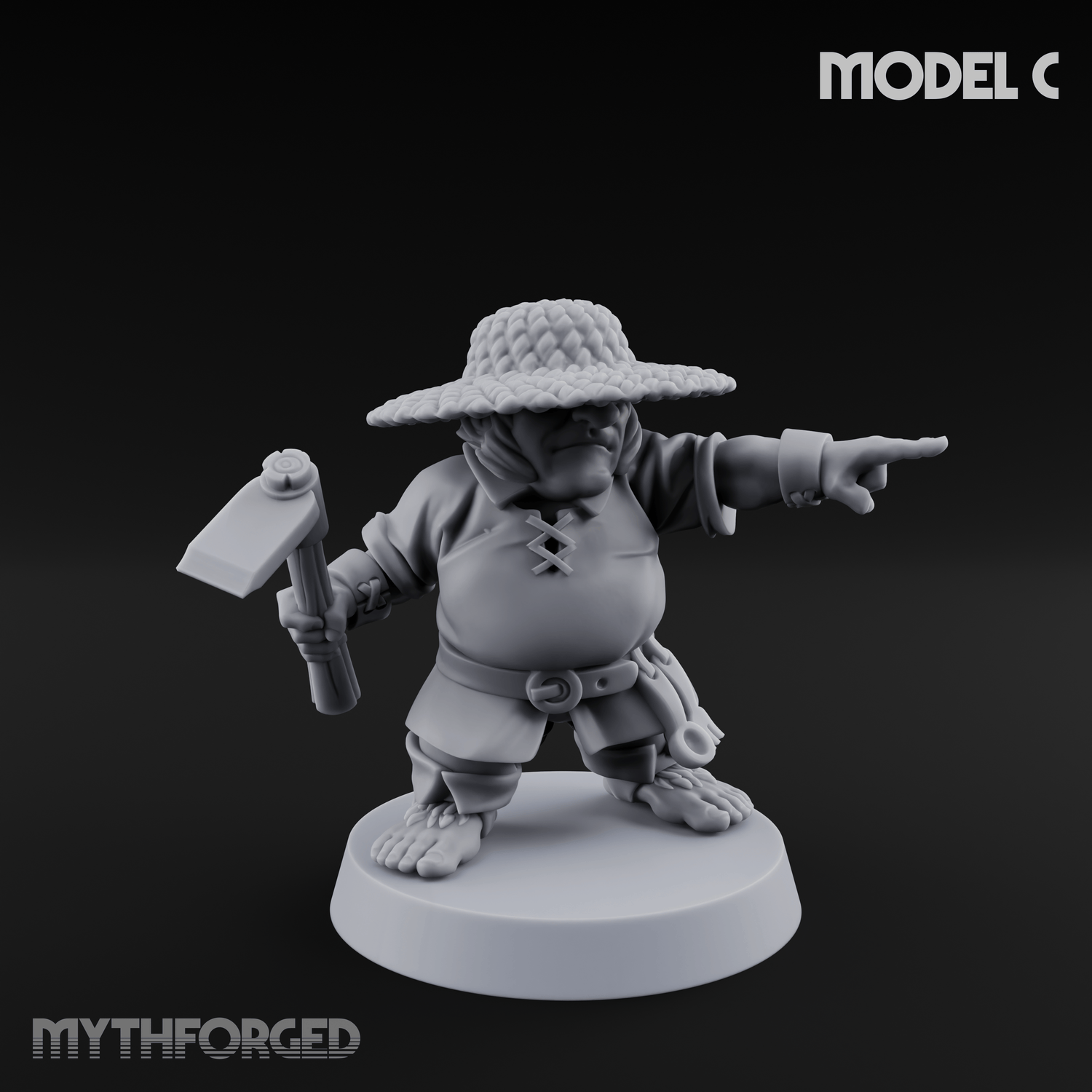 Makeshift Weapons Held High Halfling Militia C Miniature for Dungeons and Dragons, Pathfinder or other TTRPGs