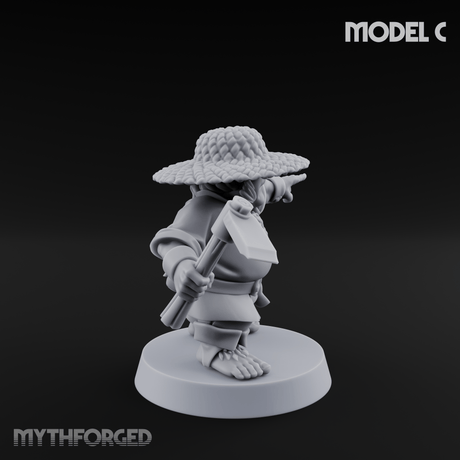 Makeshift Weapons Held High Halfling Militia C Miniature for Dungeons and Dragons, Pathfinder or other TTRPGs