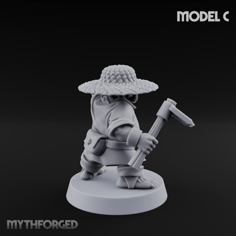 Makeshift Weapons Held High Halfling Militia C Miniature for Dungeons and Dragons, Pathfinder or other TTRPGs