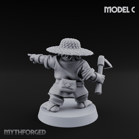 Makeshift Weapons Held High Halfling Militia C Miniature for Dungeons and Dragons, Pathfinder or other TTRPGs