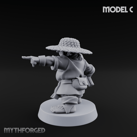 Makeshift Weapons Held High Halfling Militia C Miniature for Dungeons and Dragons, Pathfinder or other TTRPGs