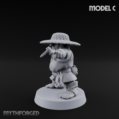 Makeshift Weapons Held High Halfling Militia C Miniature for Dungeons and Dragons, Pathfinder or other TTRPGs