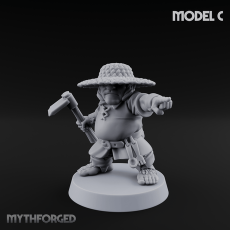 Makeshift Weapons Held High Halfling Militia C Miniature for Dungeons and Dragons, Pathfinder or other TTRPGs