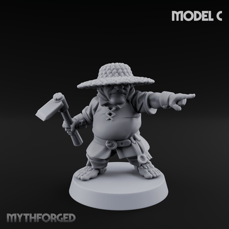 Makeshift Weapons Held High Halfling Militia C Miniature for Dungeons and Dragons, Pathfinder or other TTRPGs
