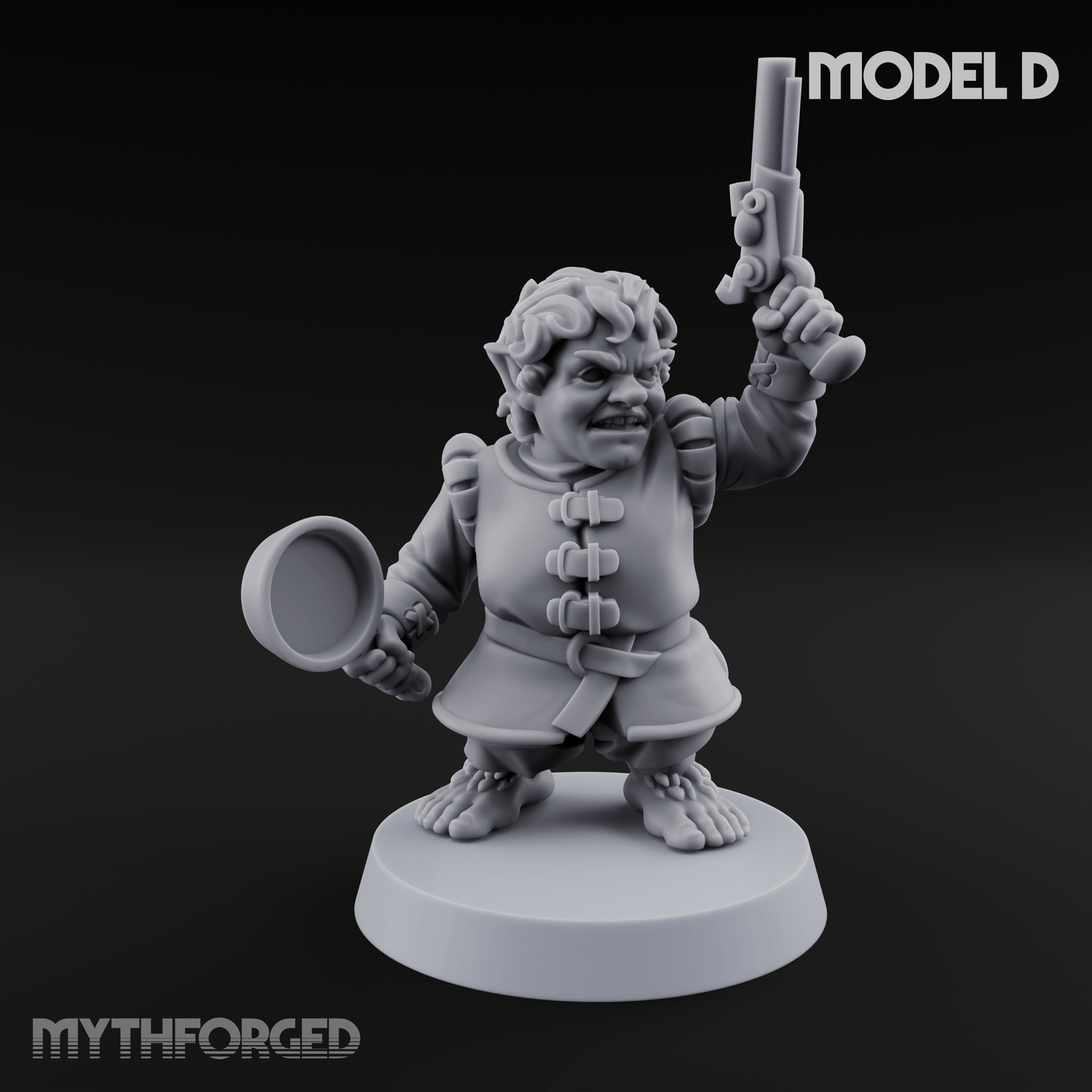 Makeshift Weapons Held High Halfling Militia D Miniature for Dungeons and Dragons, Pathfinder or other TTRPGs