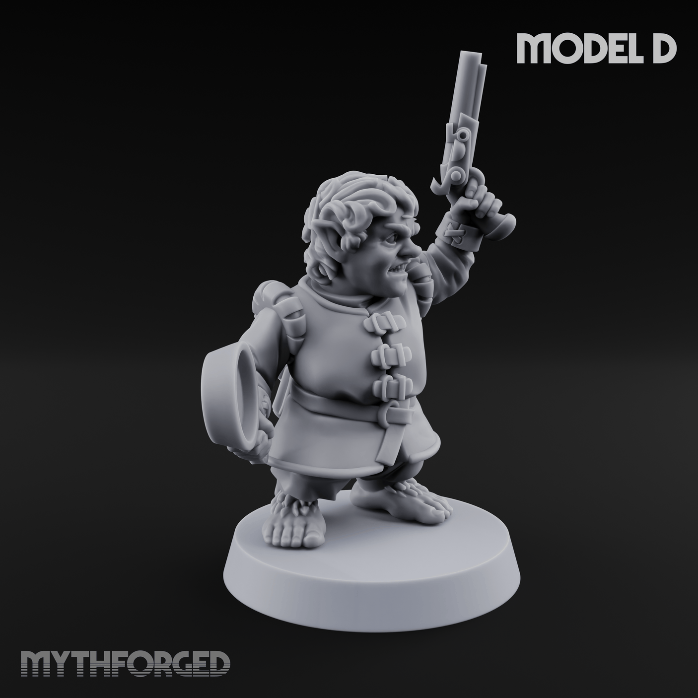 Makeshift Weapons Held High Halfling Militia Miniature for Dungeons and Dragons, Pathfinder or other TTRPGs