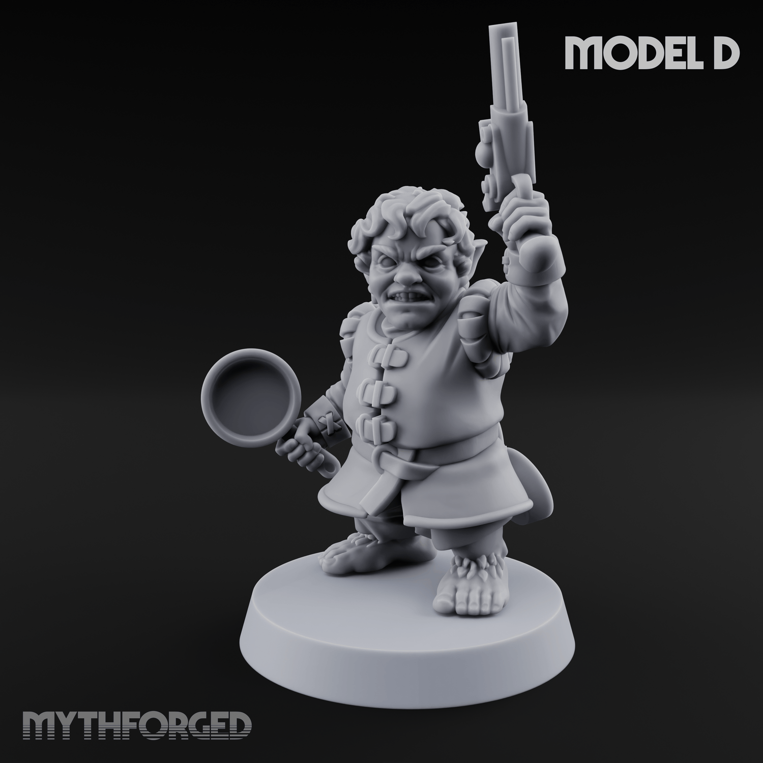 Makeshift Weapons Held High Halfling Militia D Miniature for Dungeons and Dragons, Pathfinder or other TTRPGs