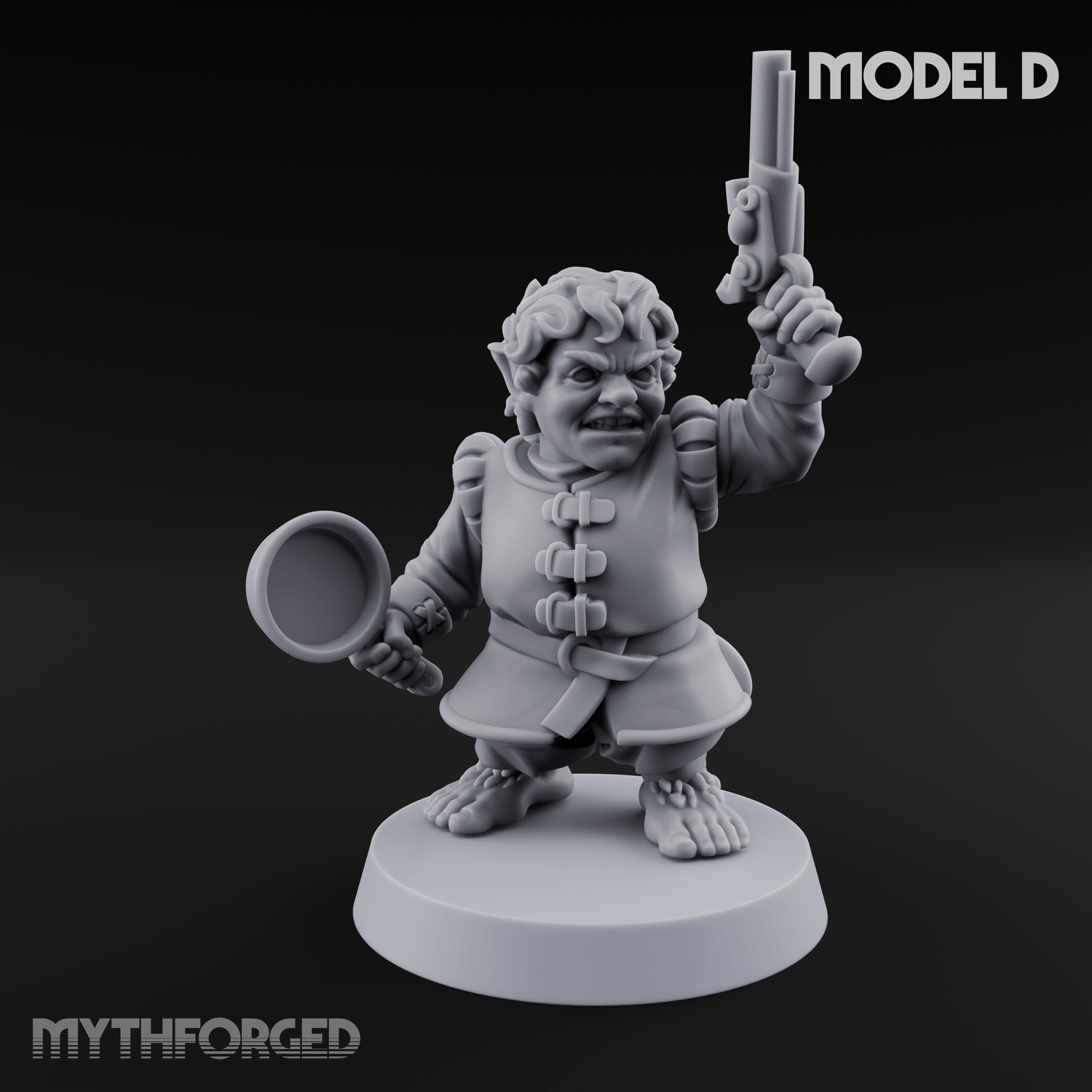 Makeshift Weapons Held High Halfling Militia D Miniature for Dungeons and Dragons, Pathfinder or other TTRPGs