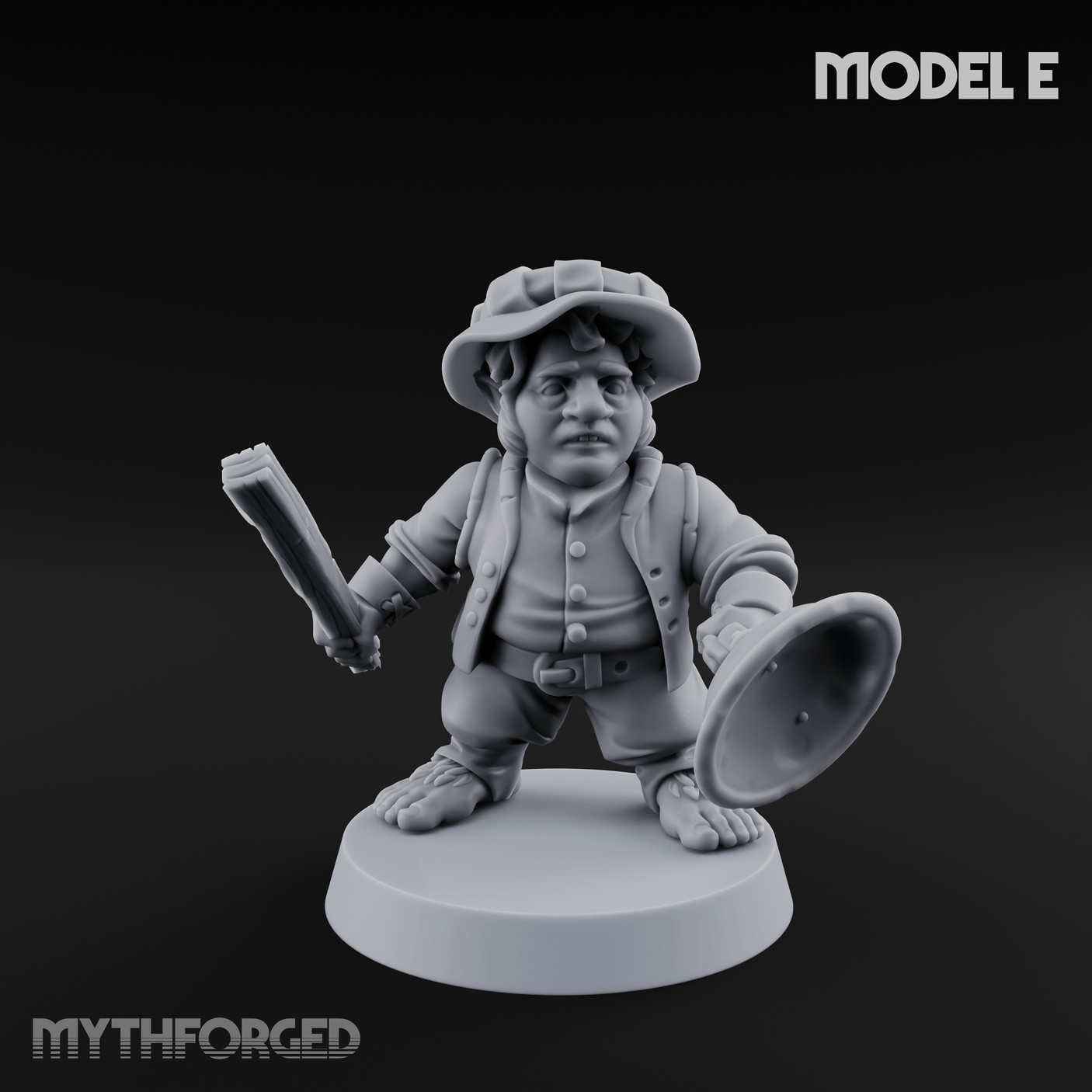 Makeshift Weapons Held High Halfling Militia Miniature for Dungeons and Dragons, Pathfinder or other TTRPGs