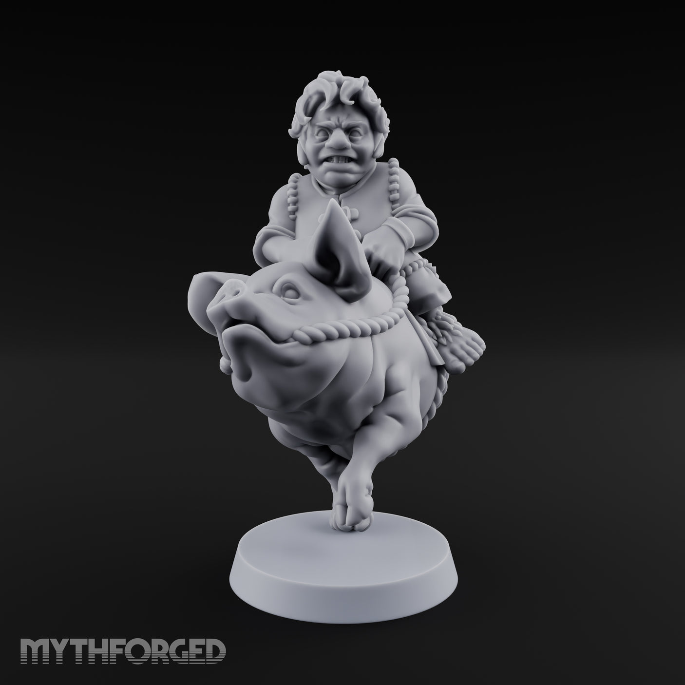 Pig Galloping Granny Halfling Rider Miniature for Dungeons and Dragons, Pathfinder or other TTRPGs