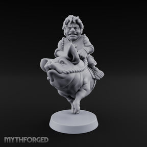 Pig Galloping Granny Halfling Rider Miniature for Dungeons and Dragons, Pathfinder or other TTRPGs