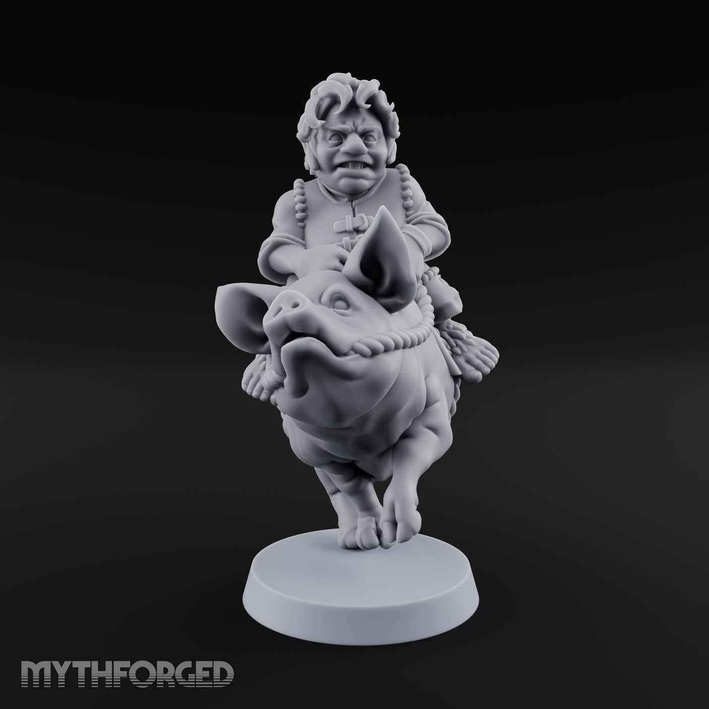 Pig Galloping Granny Halfling Rider Miniature for Dungeons and Dragons, Pathfinder or other TTRPGs