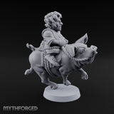 Pig Galloping Granny Halfling Rider Miniature for Dungeons and Dragons, Pathfinder or other TTRPGs
