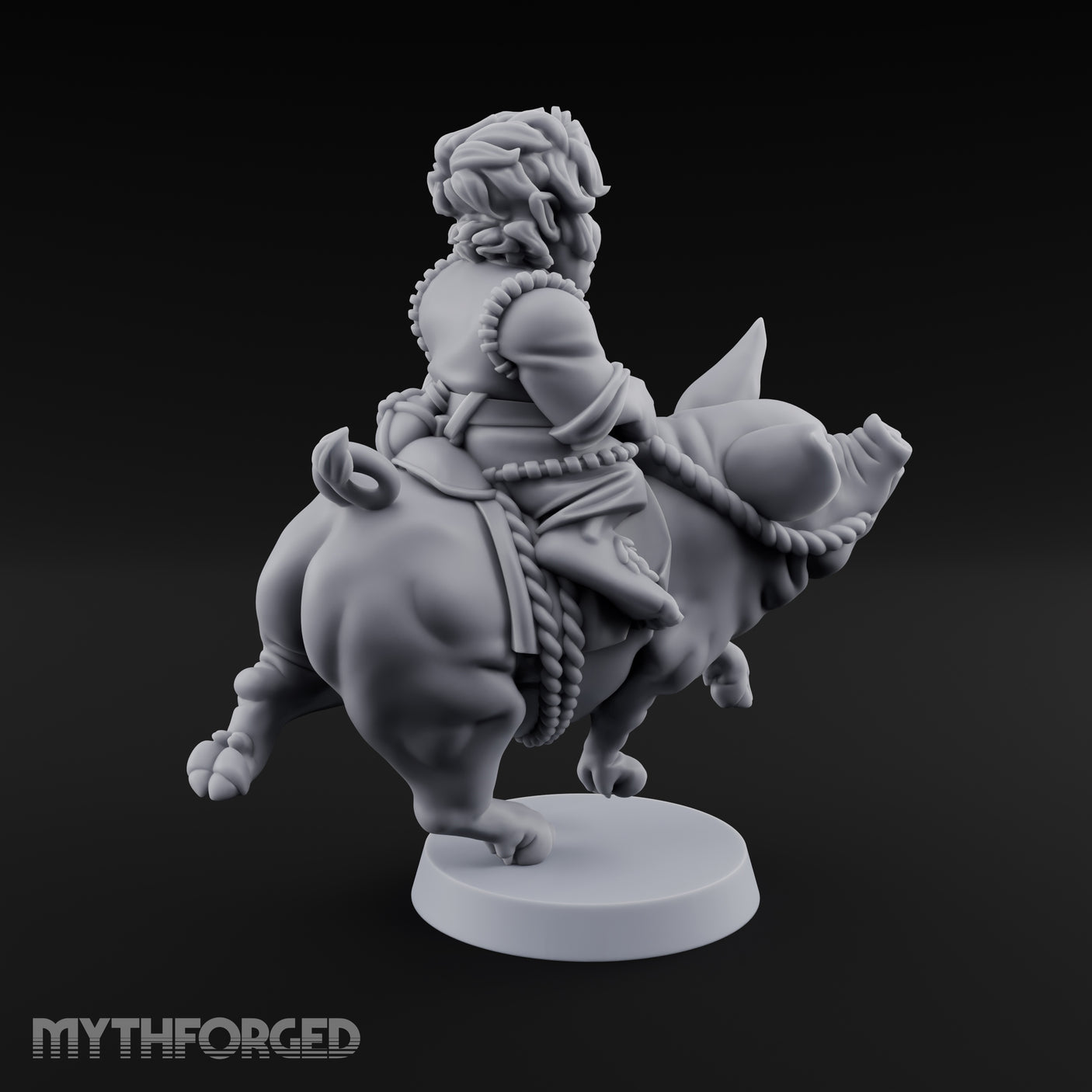 Pig Galloping Granny Halfling Rider Miniature for Dungeons and Dragons, Pathfinder or other TTRPGs