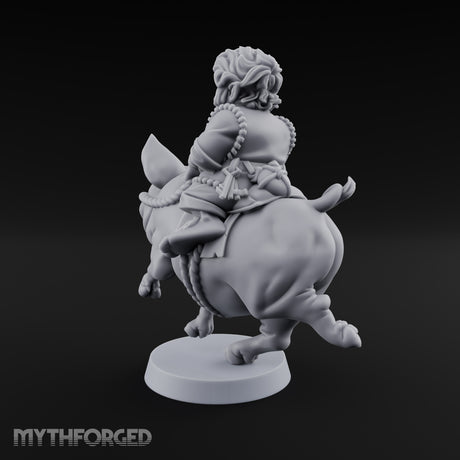 Pig Galloping Granny Halfling Rider Miniature for Dungeons and Dragons, Pathfinder or other TTRPGs