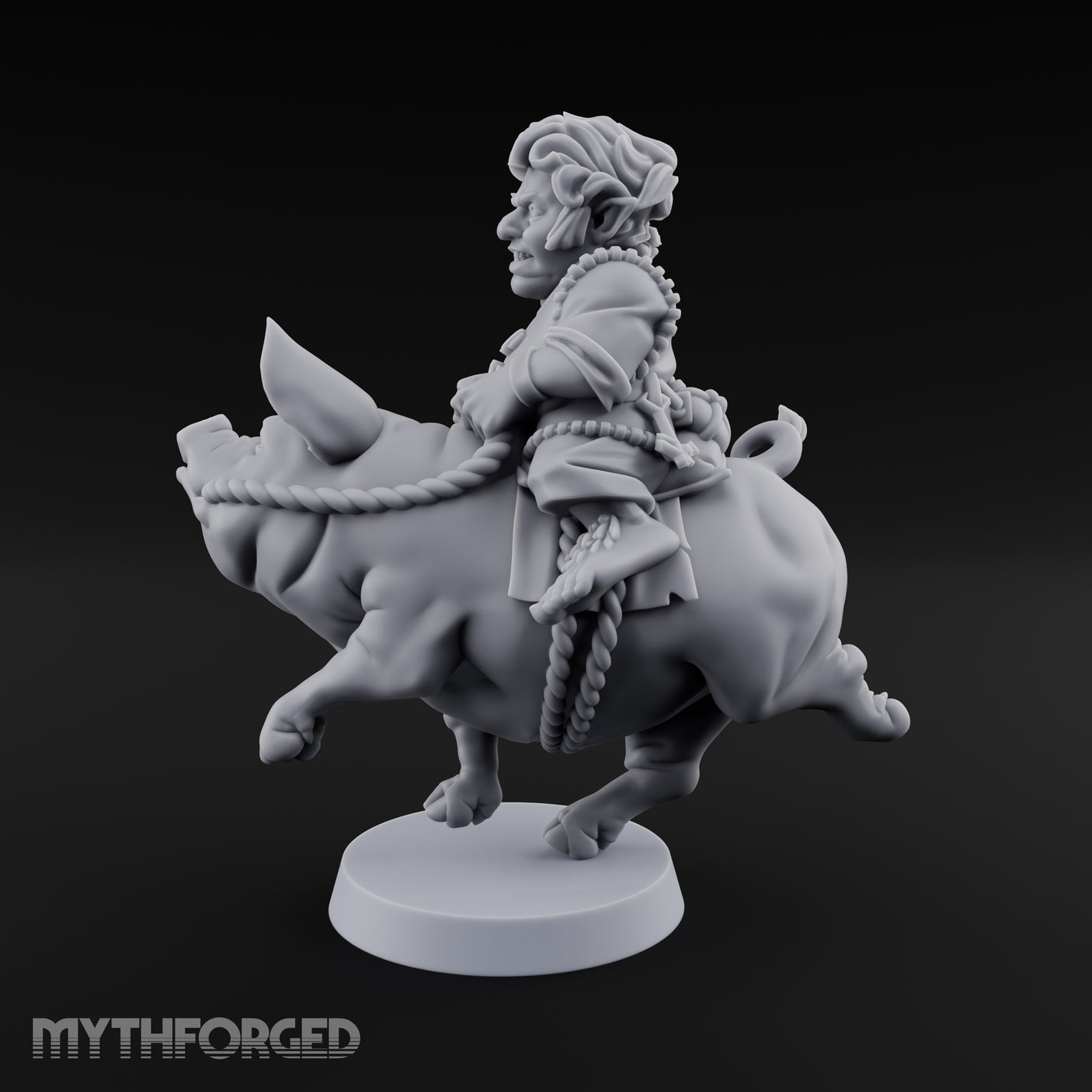 Pig Galloping Granny Halfling Rider Miniature for Dungeons and Dragons, Pathfinder or other TTRPGs