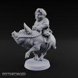 Pig Galloping Granny Halfling Rider Miniature for Dungeons and Dragons, Pathfinder or other TTRPGs