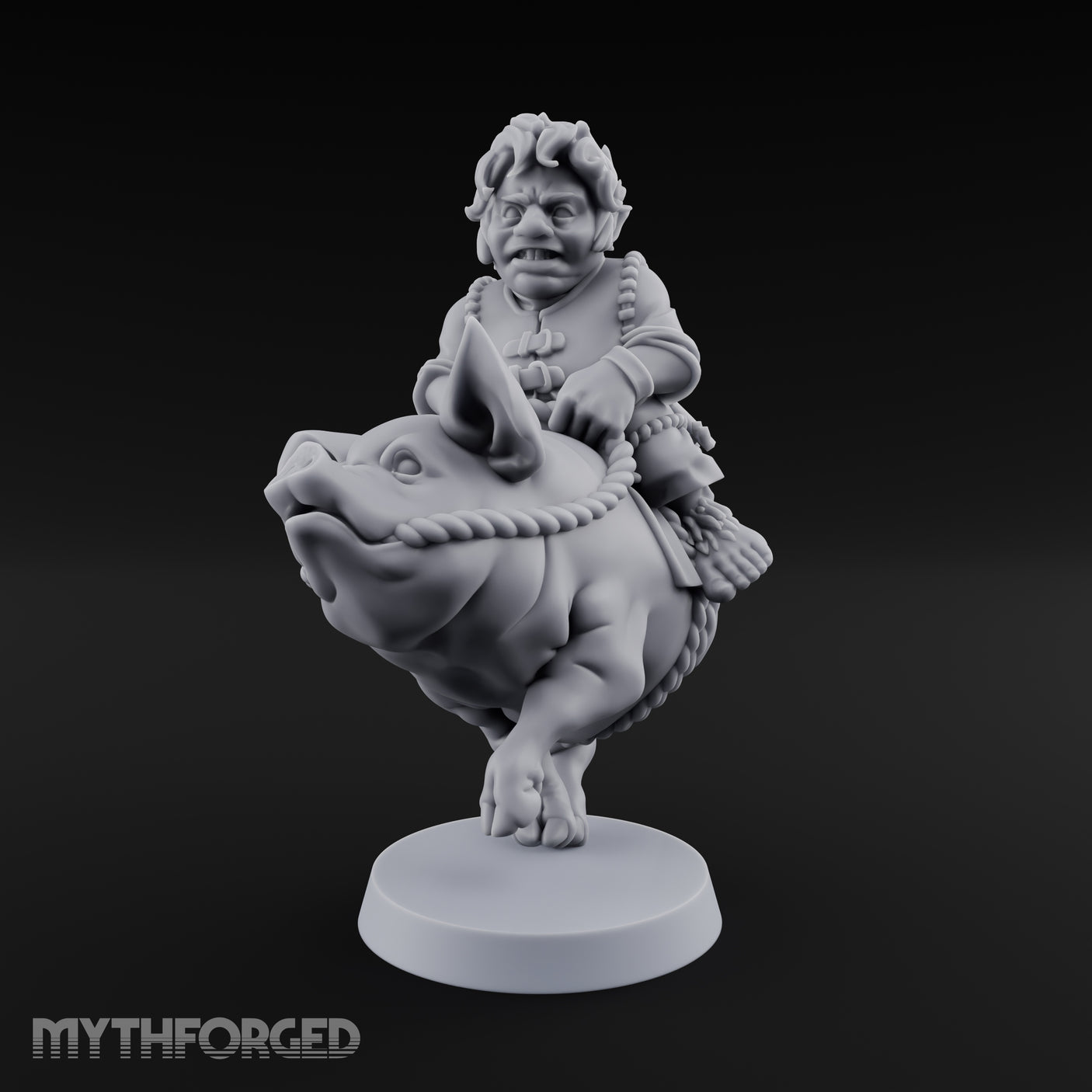 Pig Galloping Granny Halfling Rider Miniature for Dungeons and Dragons, Pathfinder or other TTRPGs