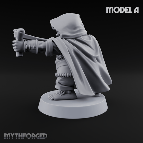 Ready To Fling Halfling Slingers A Miniature for Dungeons and Dragons, Pathfinder or other TTRPGs