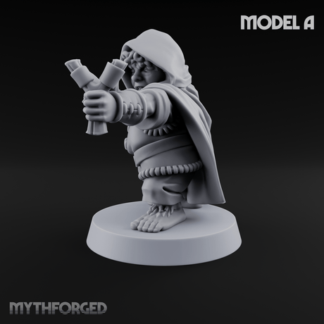 Ready To Fling Halfling Slingers A Miniature for Dungeons and Dragons, Pathfinder or other TTRPGs
